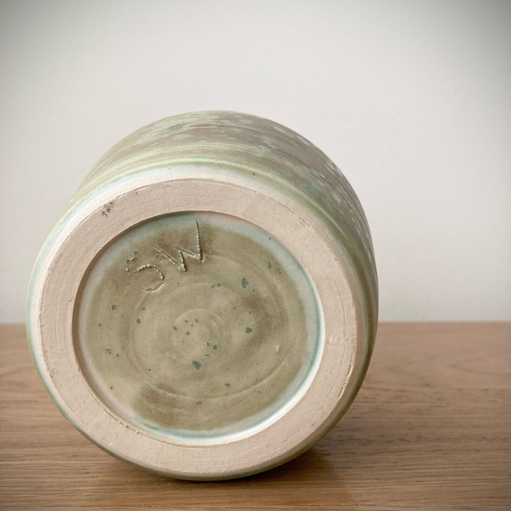 studio pottery artist signed rustic bowl mug cup planter candy dish tan green - Picture 5 of 8